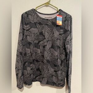 Hang Ten NWT Gray Black Palm leaf UV Protection long sleeve top. Size Medium